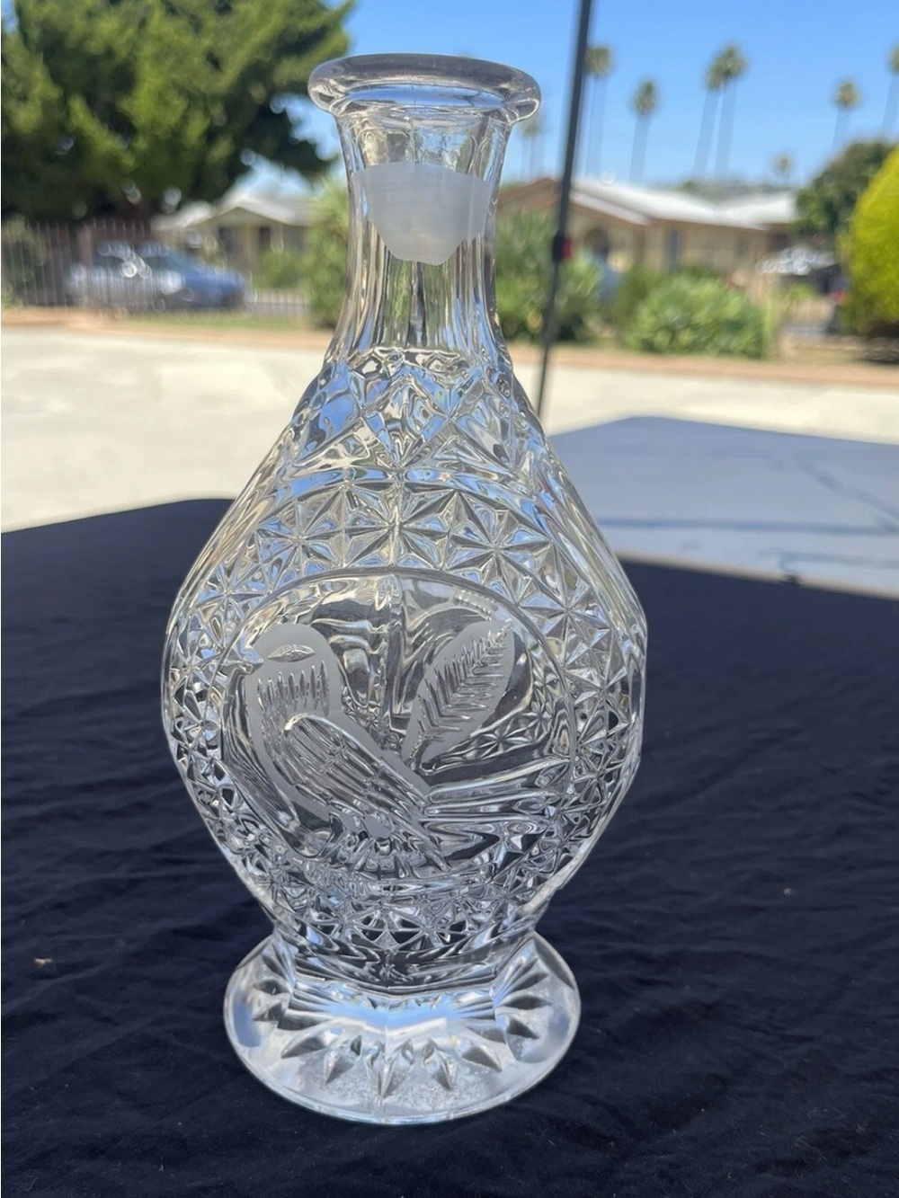 Vintage Clear Glass Cut-Decanter with Bird Motif